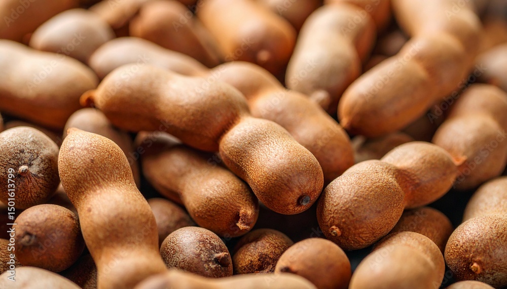 Obraz premium close-up of a collection of ripe, brown tamarind pods.