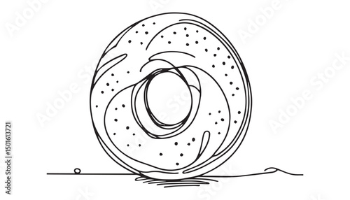 Continuous one single minimal line drawing bagel