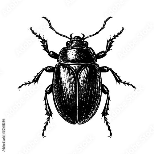 Beetle sketch engraving black and white outline. Scratch board imitation.