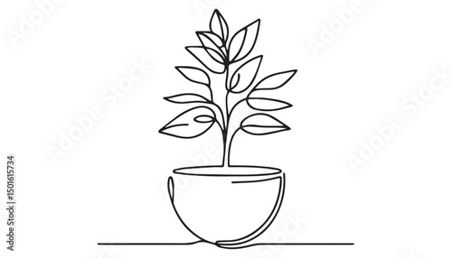Continuous one single minimal line drawing plant