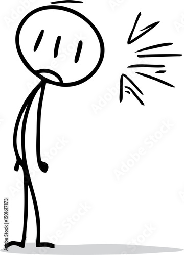 Vector cartoon stick figure drawing conceptual illustration of sad or depressed man siting alone