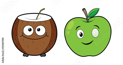 Set Vegetables and fruits funny stickers