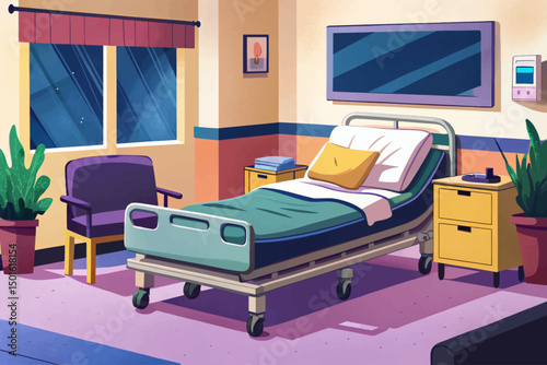 Hospital room with beds and comfortable medical equipped vector background