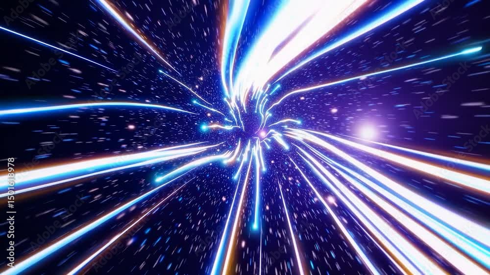 Luminescent energy lines weaving across cosmic darkness, revealing spatial distortion suggesting potential interdimensional pathways through complex spacetime geometries