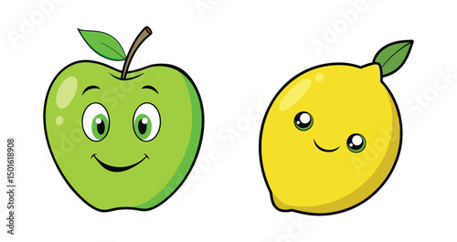 Set Vegetables and fruits funny stickers