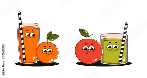 Set Vegetables and fruits funny stickers
