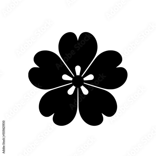 Sakura Flower Symbol in Japanese Kamon Style Silhouette