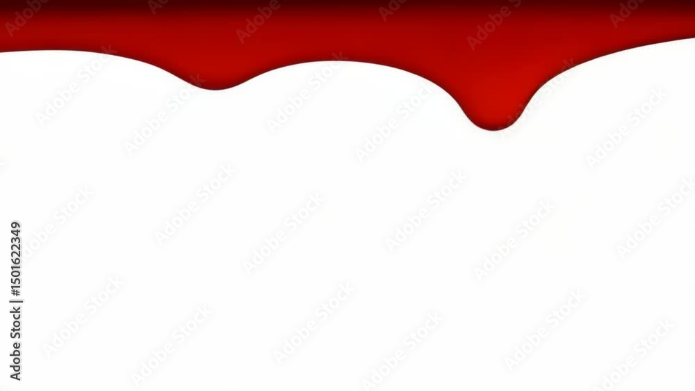 red blood drip on white background, liquid flow creating horror themed effect with smooth motion and dramatic fluid shape in minimal scene