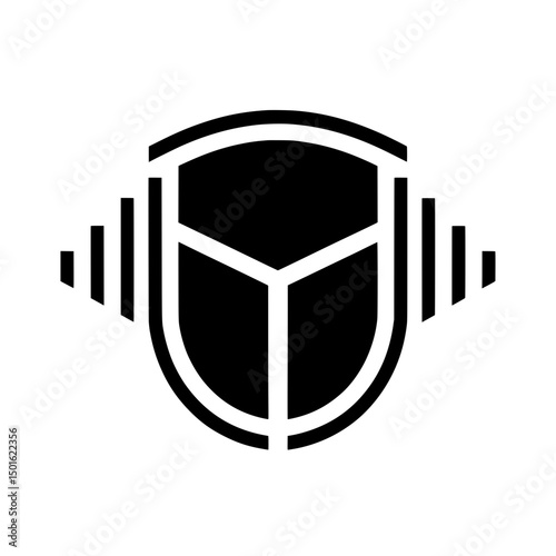 Modern Shield Symbol with Headset in Black Silhouette