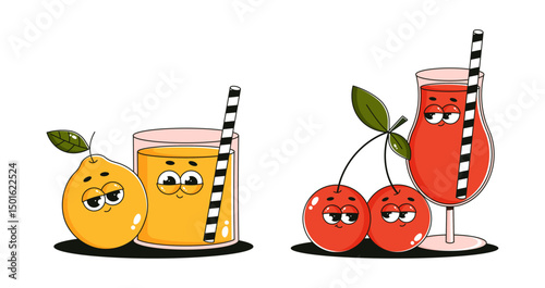 Set Vegetables and fruits funny stickers