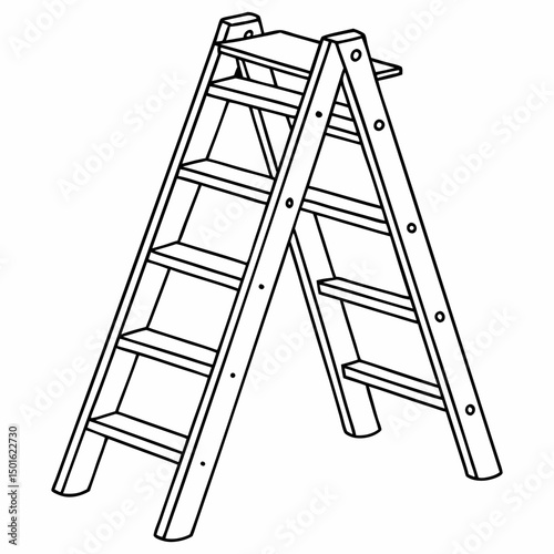 Simple line art vector illustration of an A-frame or step ladder. A common household tool, suitable for DIY projects, home improvement graphics, construction themes, and utility icons. 