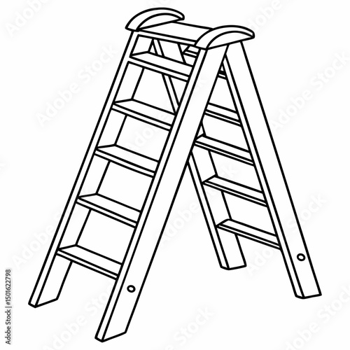 Simple line art vector illustration of an A-frame or step ladder. A common household tool, suitable for DIY projects, home improvement graphics, construction themes, and utility icons. 