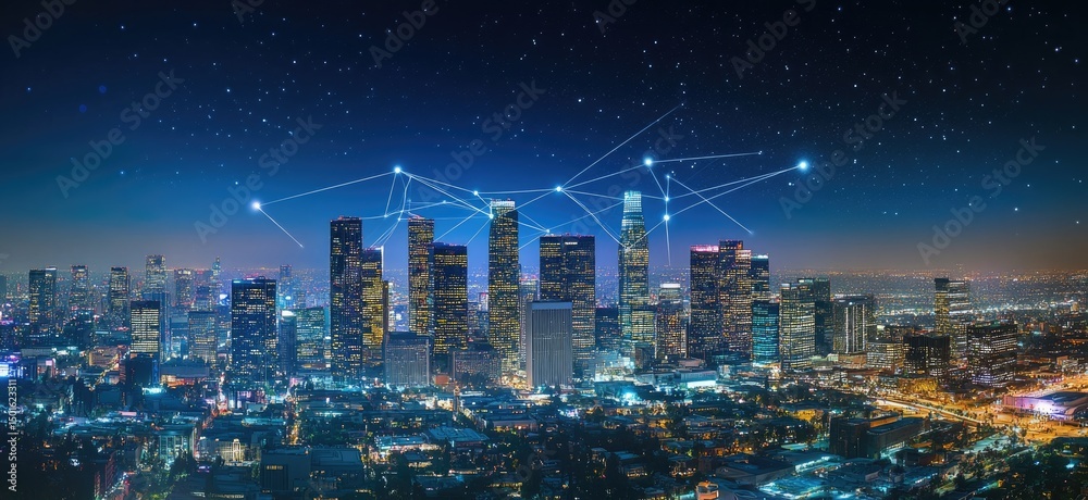Obraz premium Cityscape at Night, Networked Metropolis