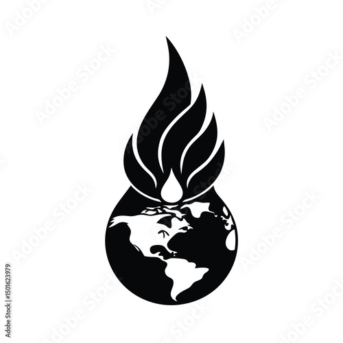 Global planet engulfed in fiery flame, an environmental icon