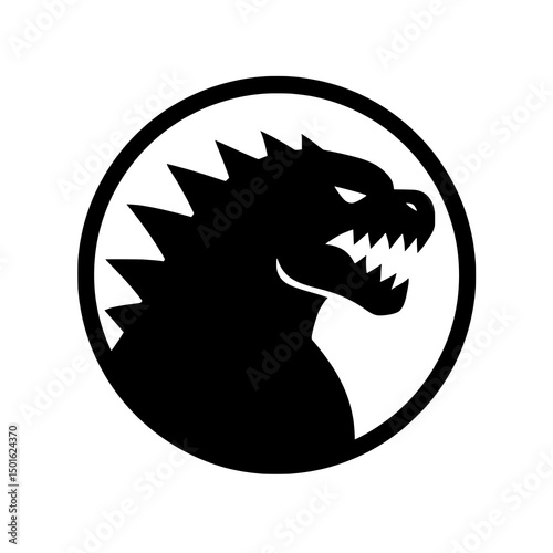 Black Vector Silhouette of Monster Head in Circular Badge