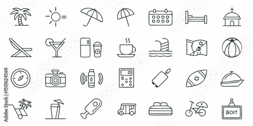Hand drawn summer vacation and travel elements vector doodle illustration