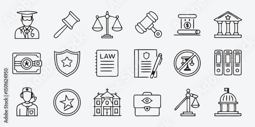 Legal system and justice elements in hand drawn doodle style vector illustration