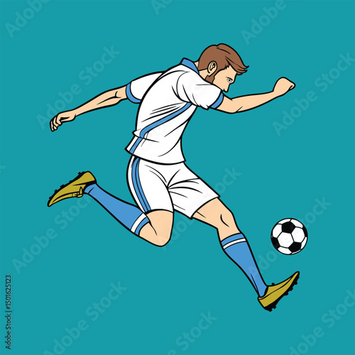 Dynamic Soccer Players in Action with Blue Accents