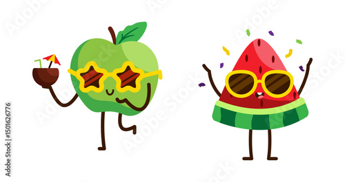 Set Vegetables and fruits funny stickers