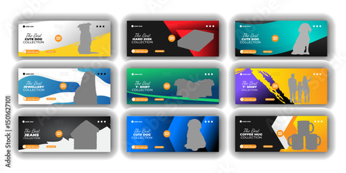Facebook cover bundle web banner and  Social media post or jeans, t-shirt, hard disk, jewellery, fashion, coffee, product, dog, templates