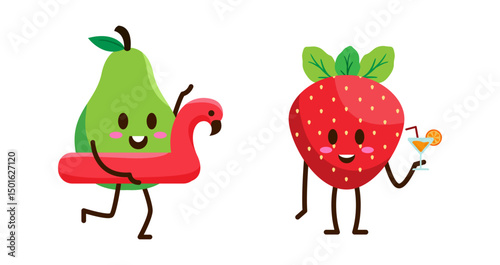 Set Vegetables and fruits funny stickers