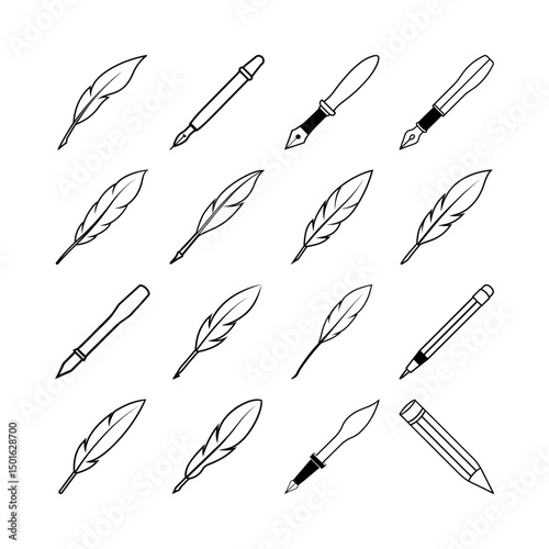 Clean Pen and Pencil Line Art Vector Clipart Set for Drawing and Writing Art