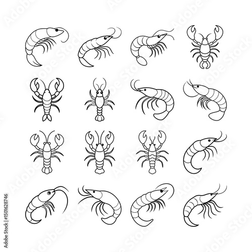 Shrimp and Lobster Line Art Vector Collection for Culinary Art and Food Design