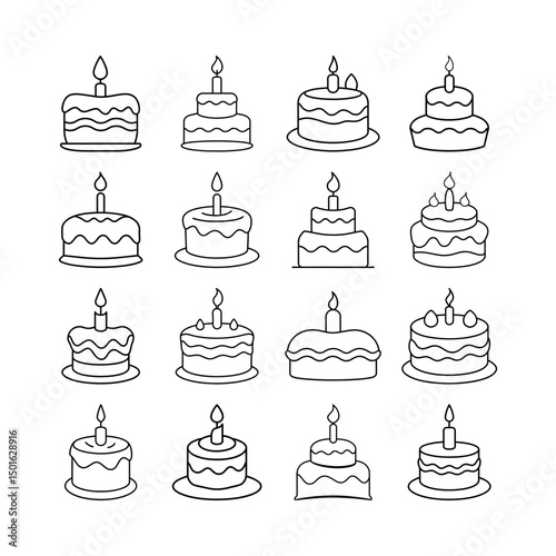 Birthday Cake Line Art Vector with Candle in Transparent PNG for Celebrations