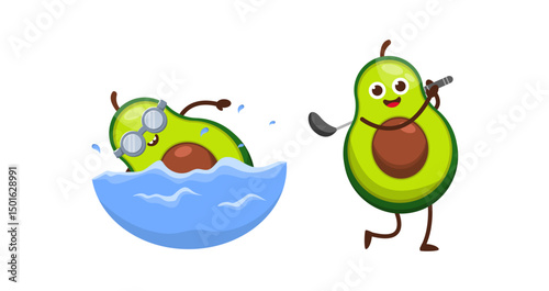Set Vegetables and fruits funny stickers