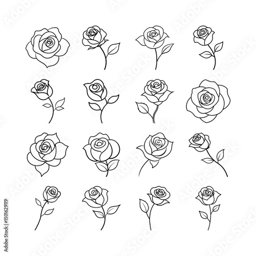 Minimalist Rose Line Art Vector Bundle for Decorative Art and Illustration Use