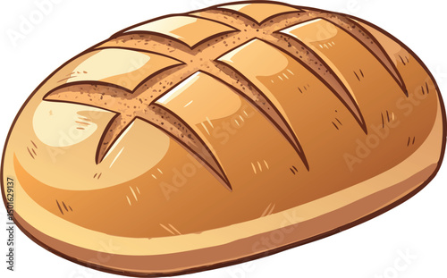 Freshly Baked Artisan Bread Loaf with Crisscross Pattern – Golden Brown Crust, Soft Texture, Nutritious Homemade Bakery Product, Perfect for Breakfast, Sandwiches, Toast, Appetizing Culinary Delight