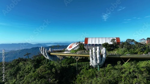 Tourist walking at Golden bridge in Bana hills, Da nang, Vietnam.