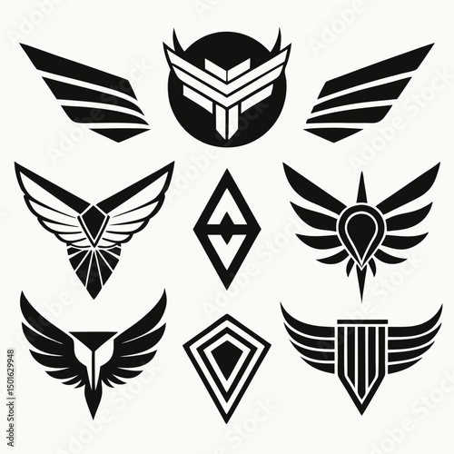 Vector Wing Logo Set – Modern Black Silhouettes for Branding, Sports & Aviation Design