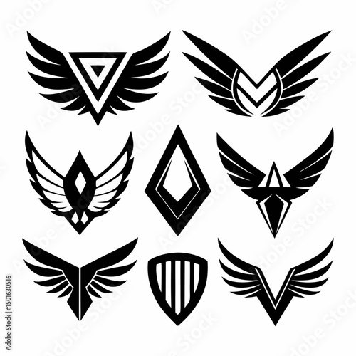 Vector Wing Logo Set – Modern Black Silhouettes for Branding, Sports & Aviation Design