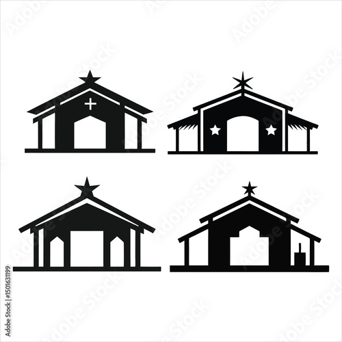 Simple Black Nativity Stable Silhouette Svg