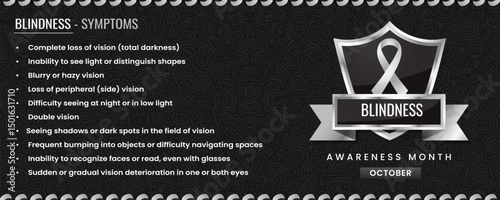 Original Blindness Awareness ribbon with Symptoms, Shield Design with Pattern Based Background.