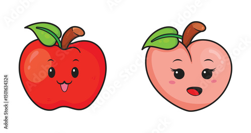 Set Vegetables and fruits funny stickers