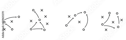 football tactics icon set. game success strategy in football vector.