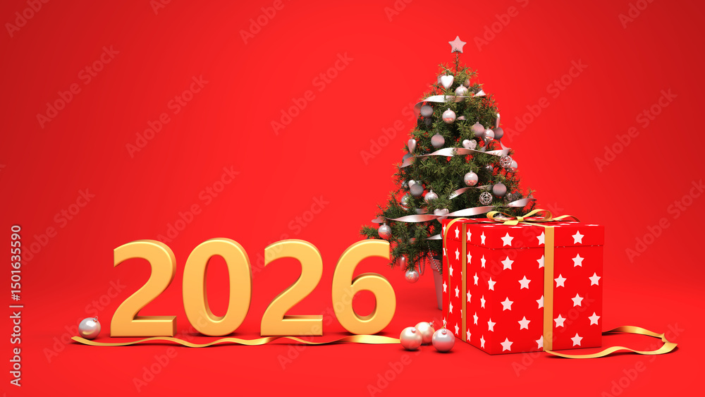 Naklejka premium New Year 2026 Creative Design Concept with Gift boxes - 3D Rendered Image 