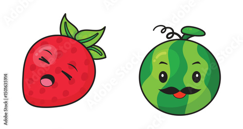 Set Vegetables and fruits funny stickers
