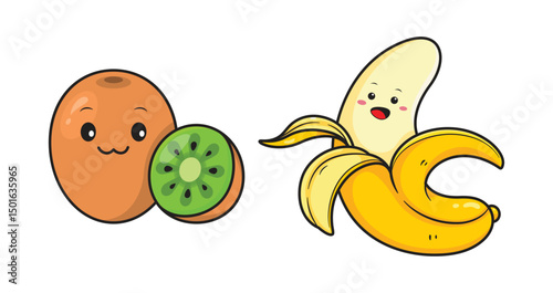 Set Vegetables and fruits funny stickers