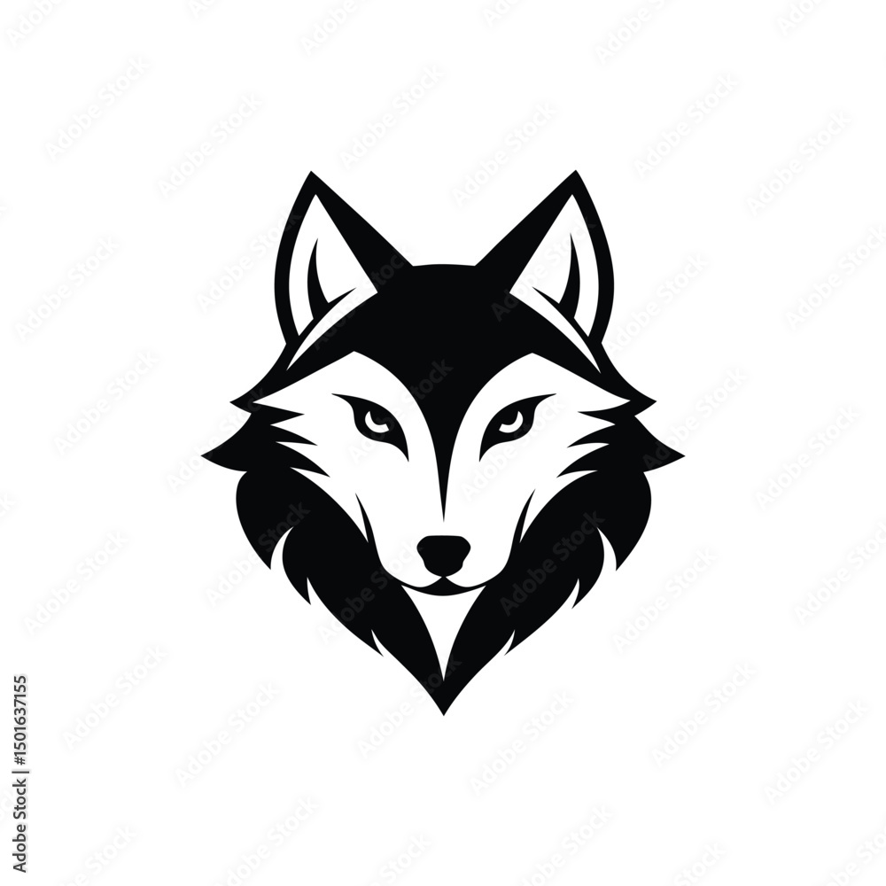 Fototapeta premium black and white vector illustration of a wolf head on white background.eps