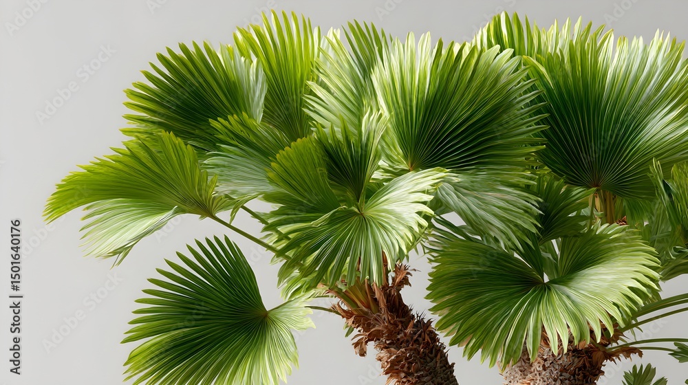 Lush green palm tree fronds showcase intricate detail and vibrant texture against a neutral background ideal for design projects and botanical Lush green palm tree fronds showcase intricate detail and vibrant texture against a neutral background ideal for design projects and botanical