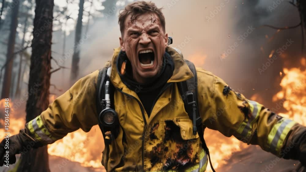 Bombero gritando en un incendio
