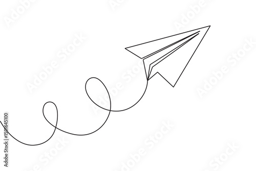 Paper plane continuous one line drawing minimalist vector icon