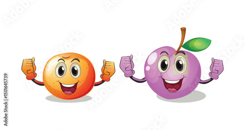 Set Vegetables and fruits funny stickers