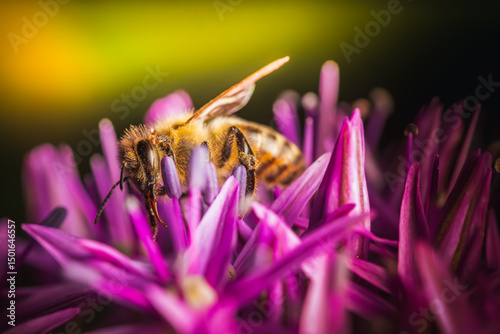 Wallpaper Mural Closeup image of a busy bee diligently pollinating vibrant pink flowers in natures garden Torontodigital.ca