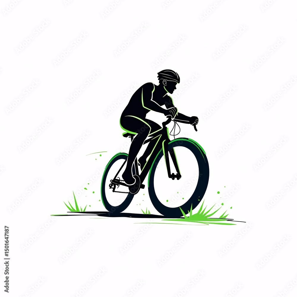 Fototapeta premium Biking Rider in Action Design with Green Accents and Motion Lines