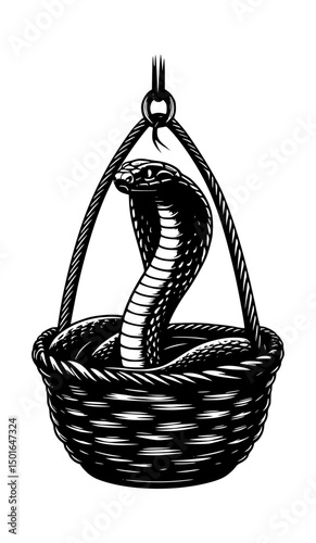 Cobra Snake Sitting in Hanging Basket Illustration