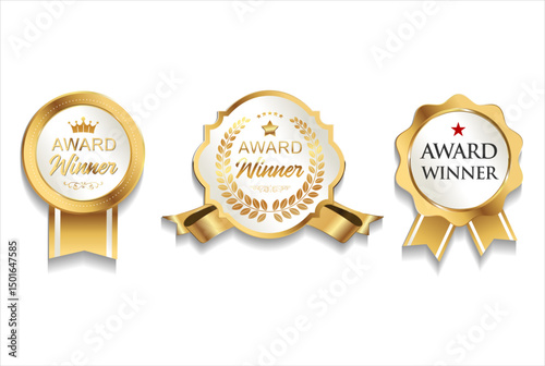 Award and premium emblem and badges gold color isolated stock illustration 